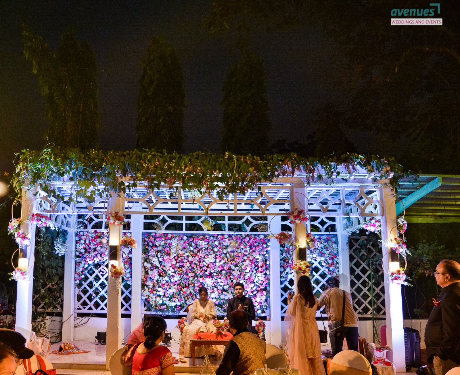 Floral Wall Pergola Mandap — Night