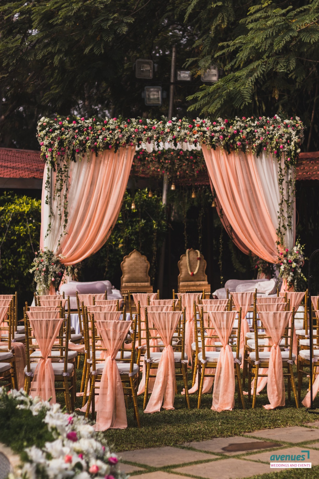Peach Drape Garden Mandap